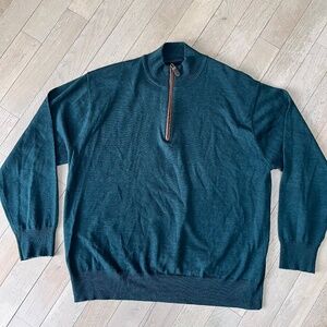 Orvis Sweater Mens XL Olive Green 100% Merino Wool 1/4 Zip Pullover